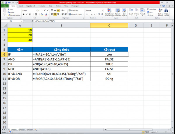 Ứng dụng các hàm logic trong Excel