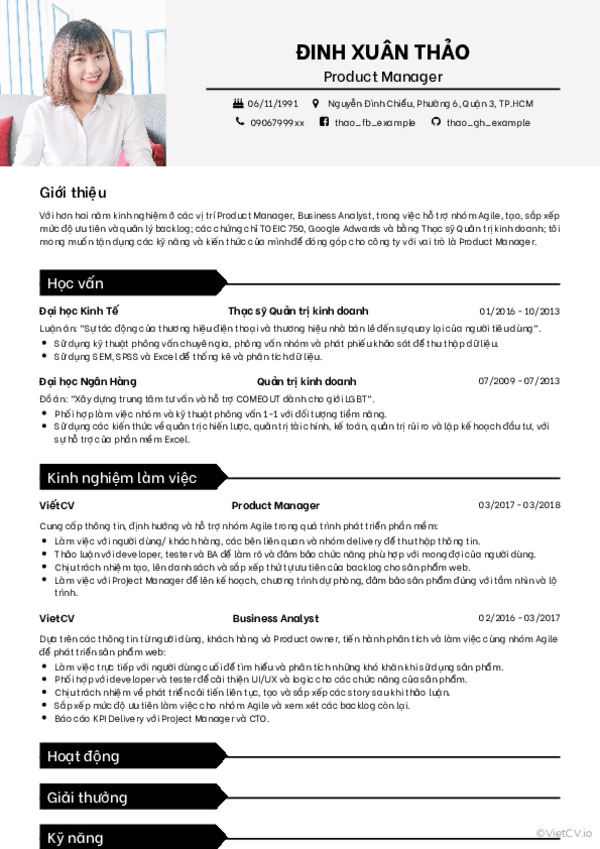 Mẫu CV ứng tuyển vị trí Manager (Nguồn: Internet)