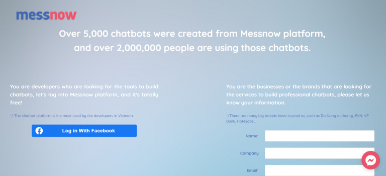 Messnow top công cụ hỗ trợ tạo chatbot miễn phí