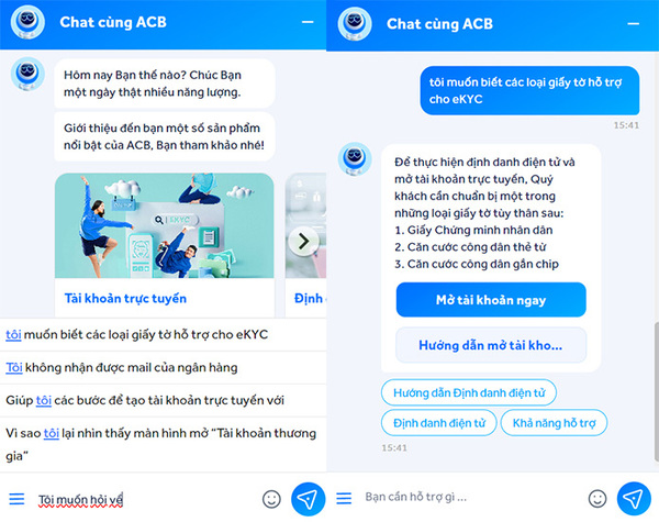 Chatbot AI trò chuyện của Ngân hàng ACB (Nguồn: Internet)
