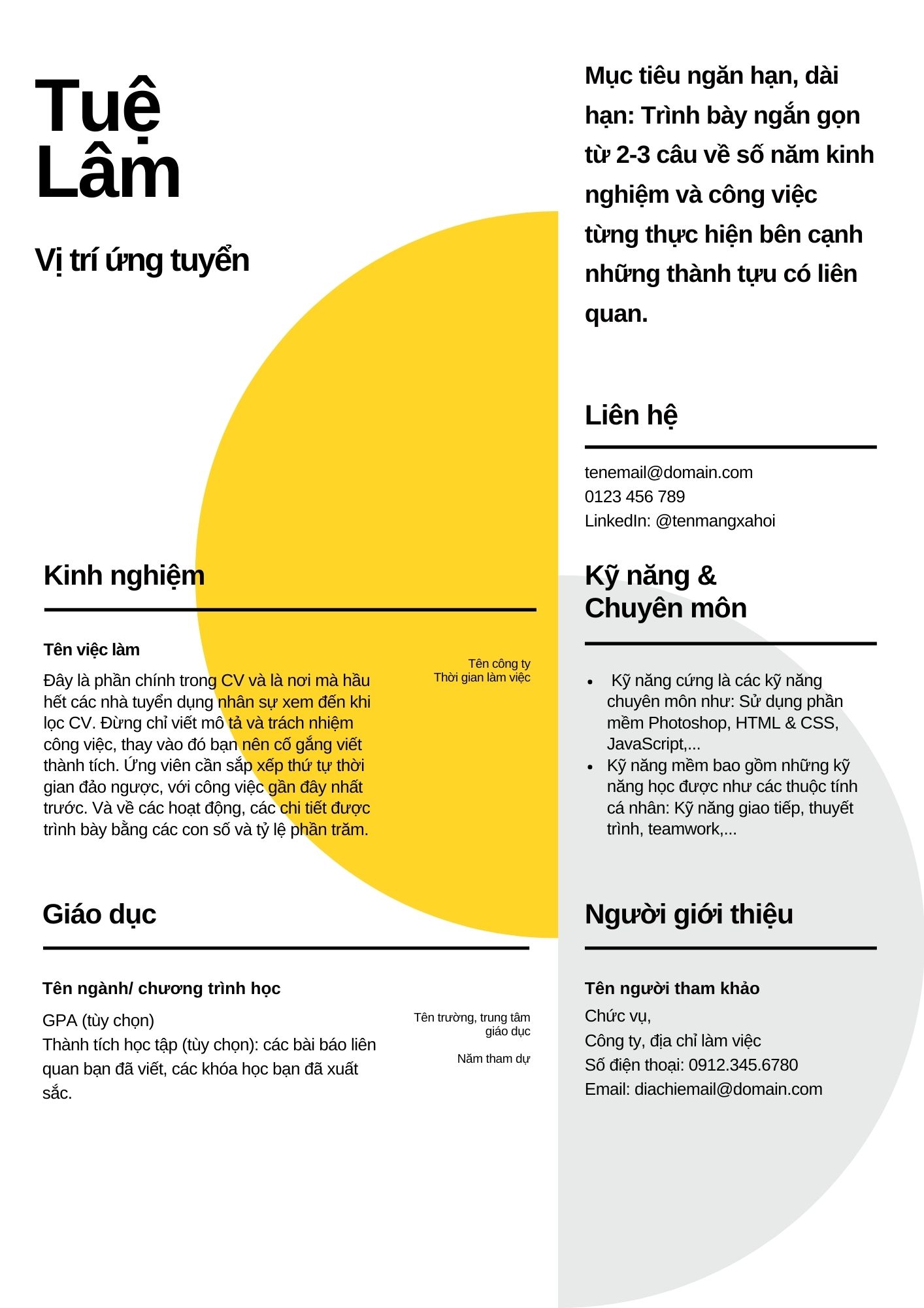 Mẫu CV tiếng Việt phong cách cổ điển