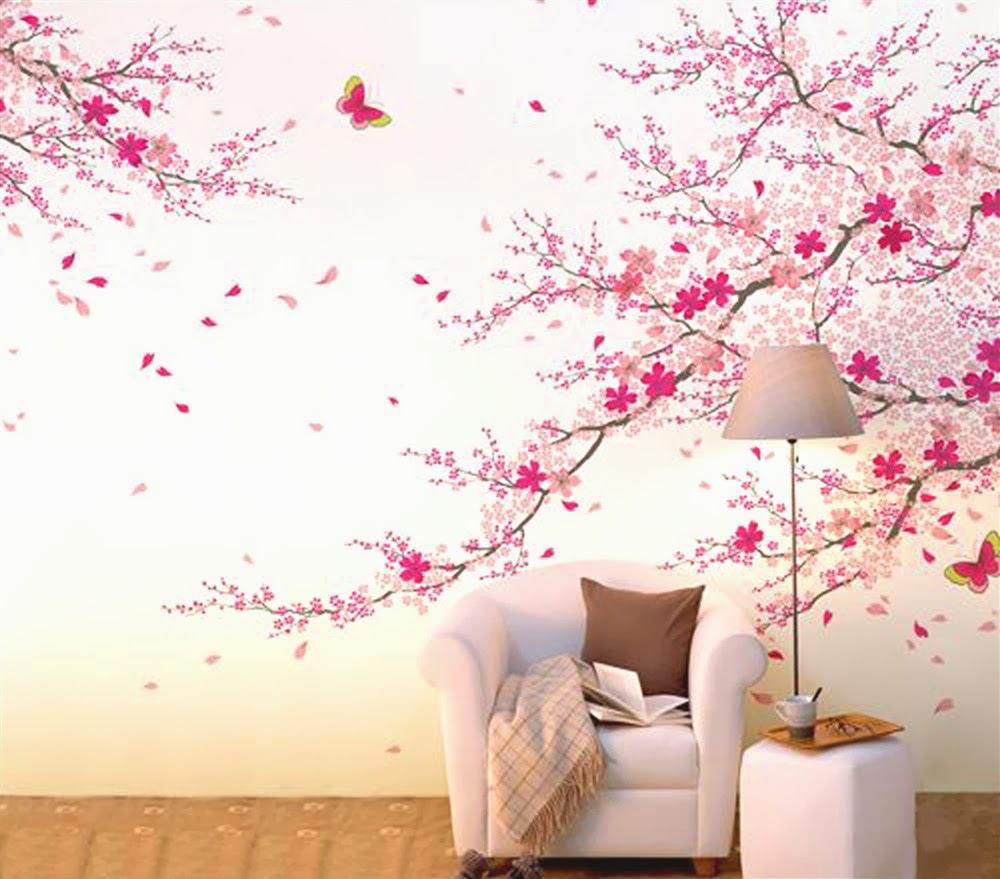 Mẫu giấy dán tường hoa anh đào mùa xuân đẹp rực rỡ