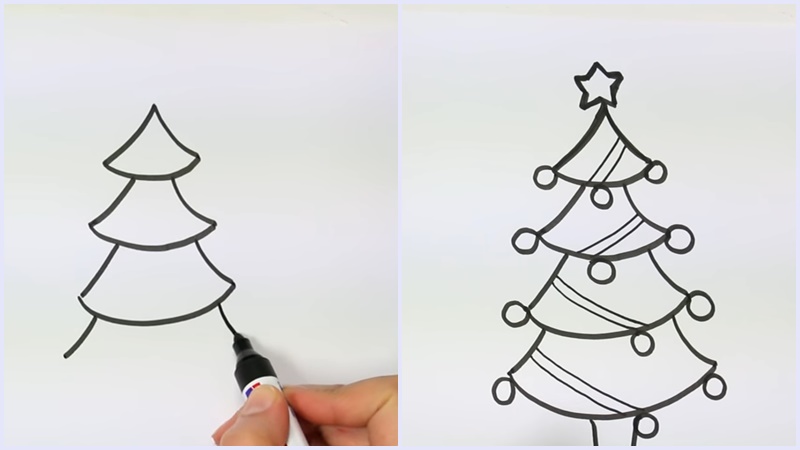 Vẽ cây thông noel đơn giản