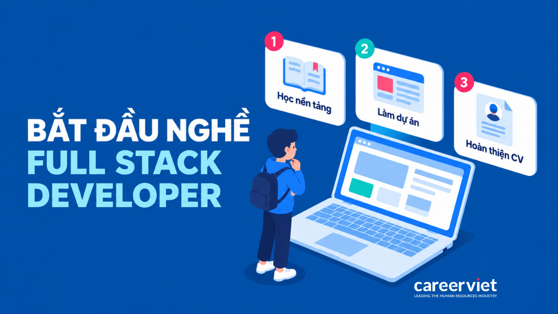 3 bước bắt đầu nghề Full Stack Developer gồm học nền tảng, làm dự án và hoàn thiện CV