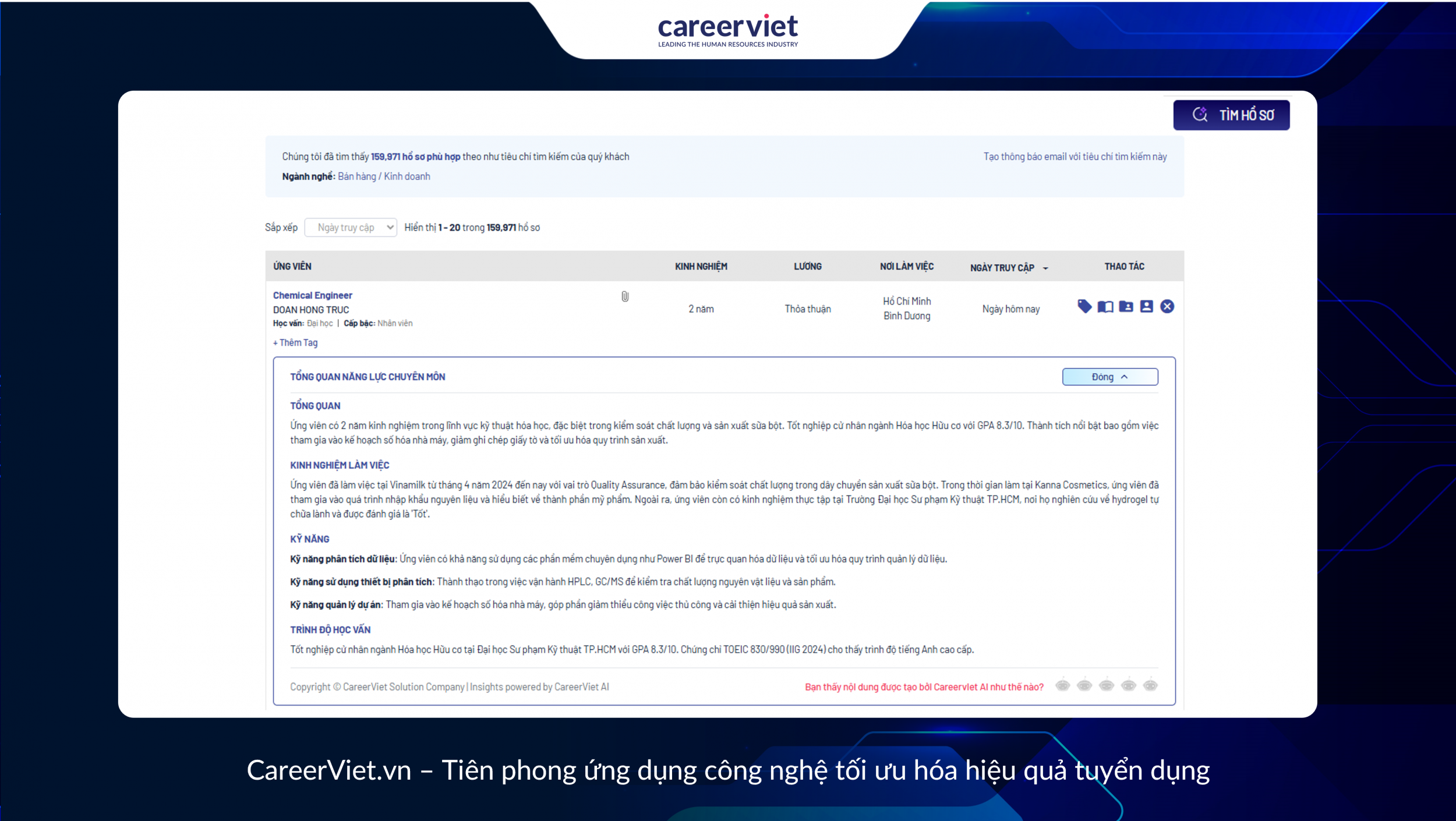 CareerViet AI tích hợp ngay tại dịch vụ tìm hồ sơ giúp giảm thiểu thời gian tìm kiếm