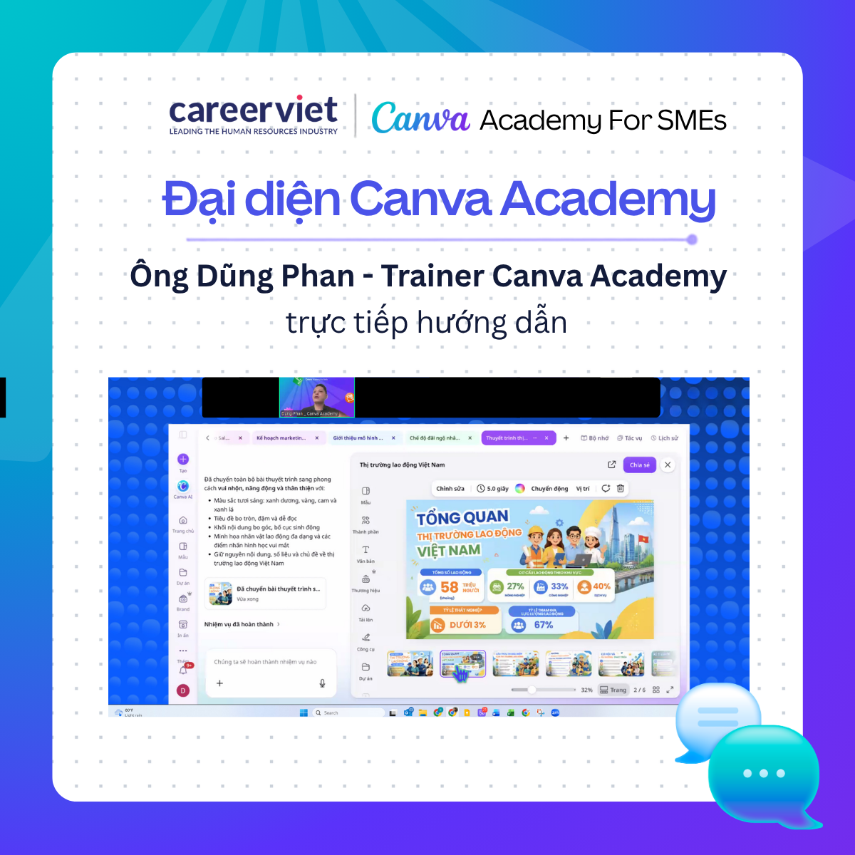 Ông Dũng Phan - Trainer Canva Academy trực tiếp hướng dẫn học viên
