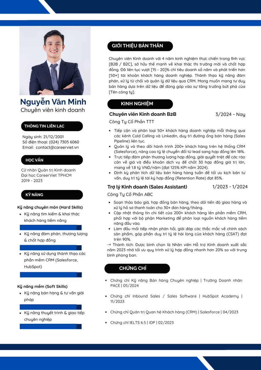 Mẫu CV tiếng Việt phù hợp với đa số các doanh nghiệp trong nước