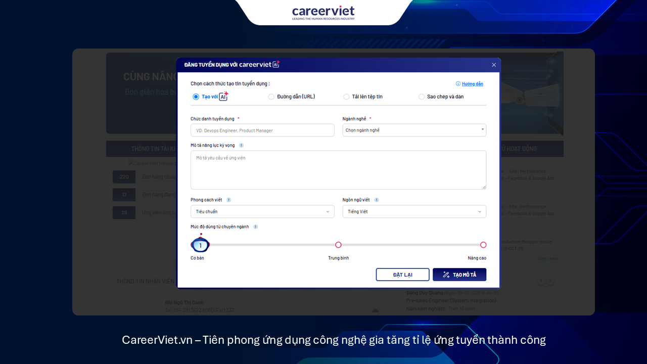AI-Generated JD cho phép tạo JD với công cụ AI chưa tới 60 giây 