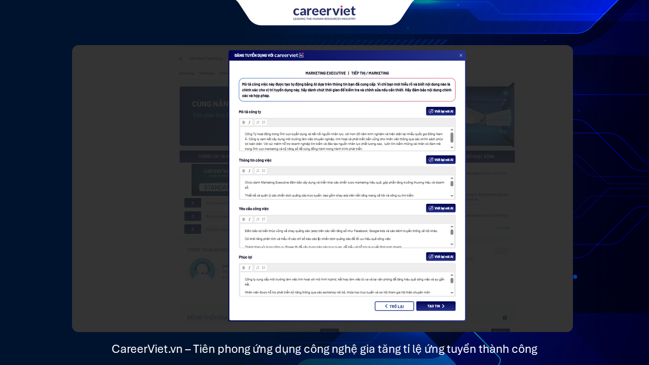 JD có thể cá nhân hóa tùy thuộc vào từng nhu cầu của nhà tuyển dụng