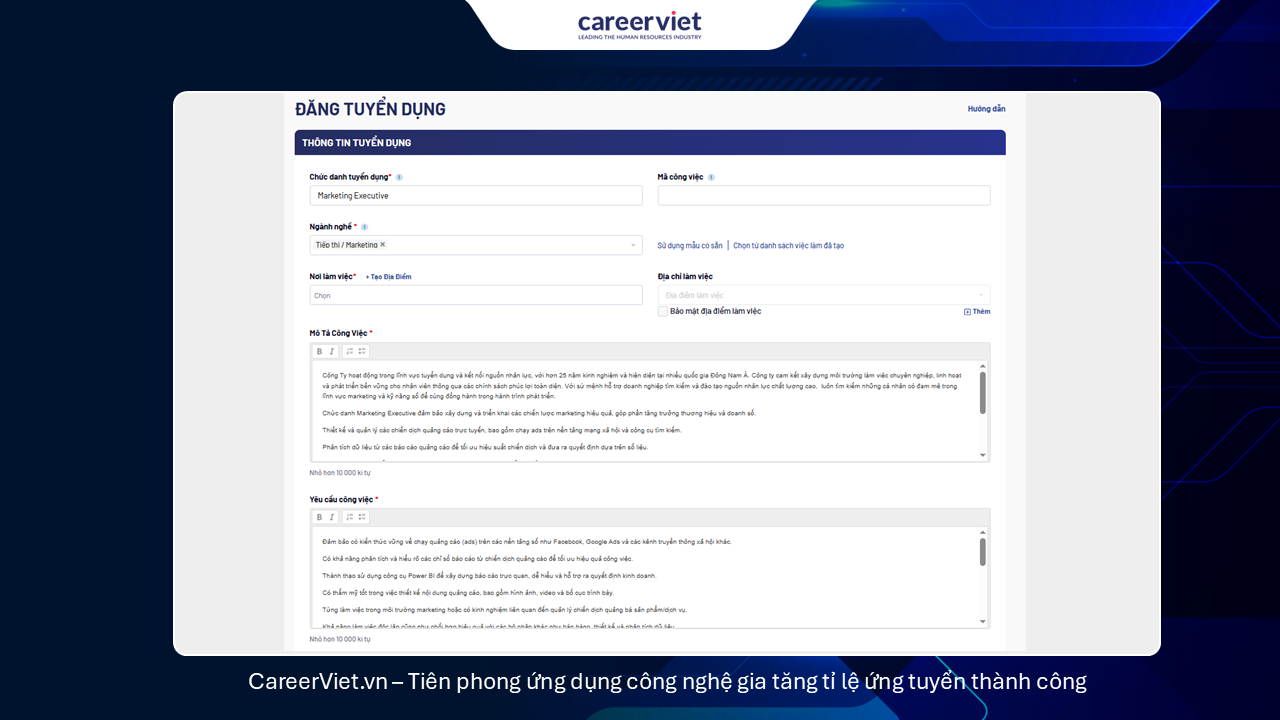 AI-Generated JD giúp doanh nghiệm đăng tuyển nhanh chóng nhưng vẫn đảm bảo tính chuyên môn của từng vị trí