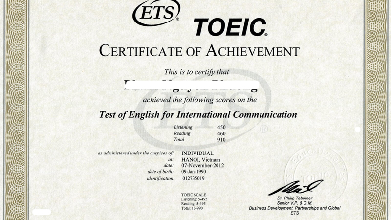 Chứng chỉ tiếng Anh TOEIC