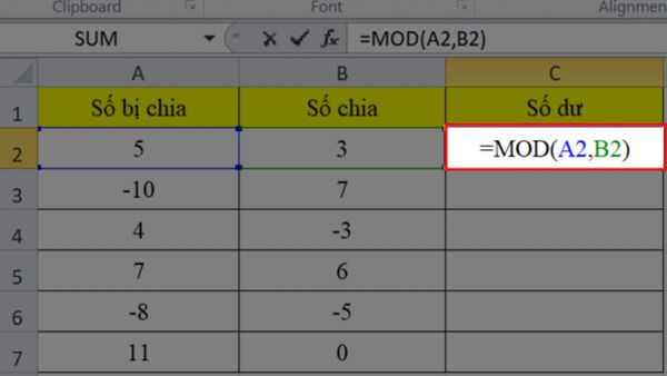 Hàm MOD trong Excel