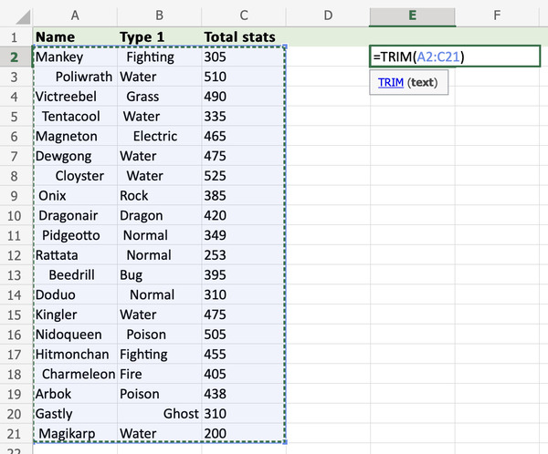 Hàm TRIM trong Excel