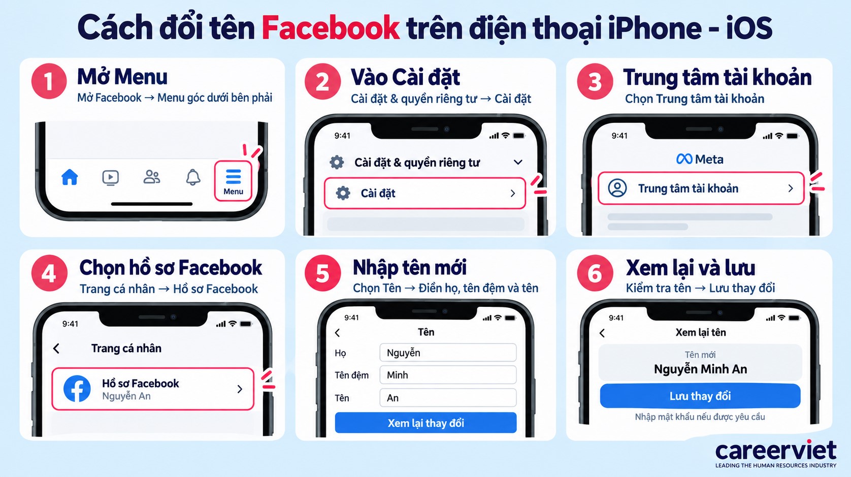 Đổi tên FB trên điện thoại Iphone