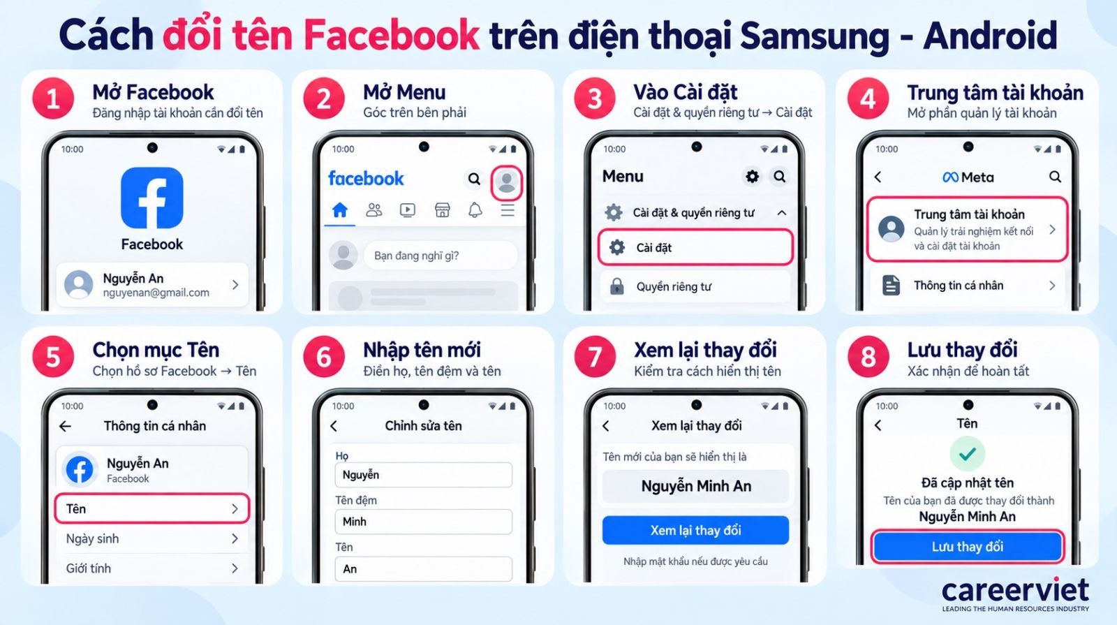 Đổi tên FB trên điện thoại Android