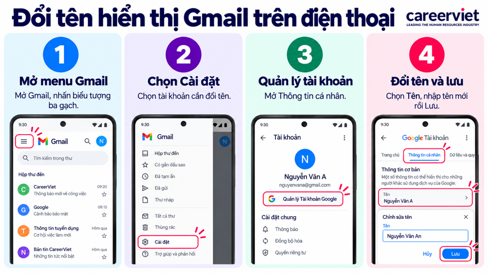 Đổi tên hiển thị Gmail trên điện thoại