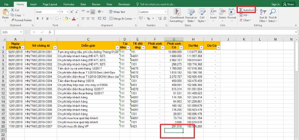 Cách dùng hàm AUTOSUM tính tổng nhanh chóng