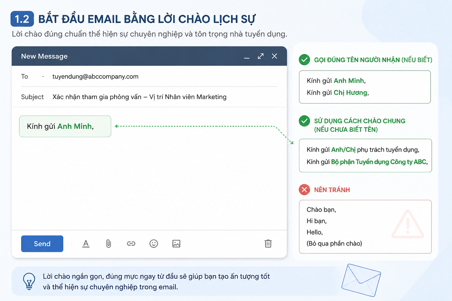 Bắt đầu email bằng lời chào