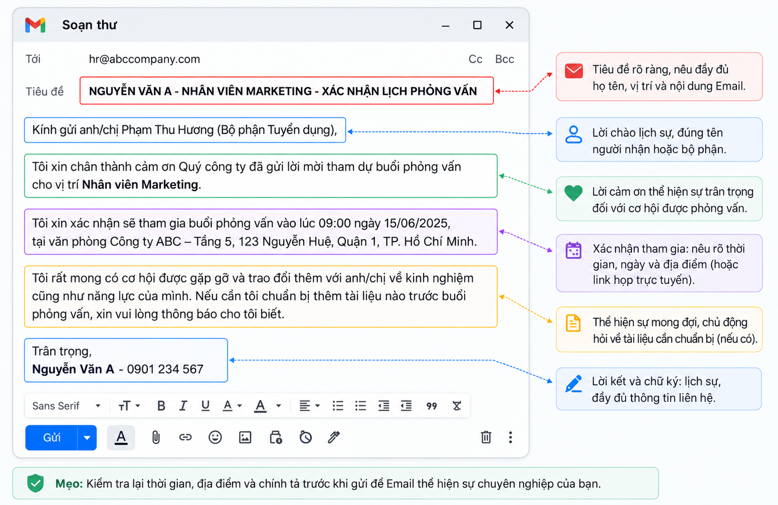 Email xác nhận tham gia buổi phỏng vấn