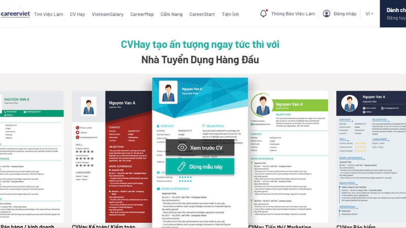  CVhay là nền tảng tạo CV đẹp - sáng tạo - MIỄN PHÍ tại Việt Nam