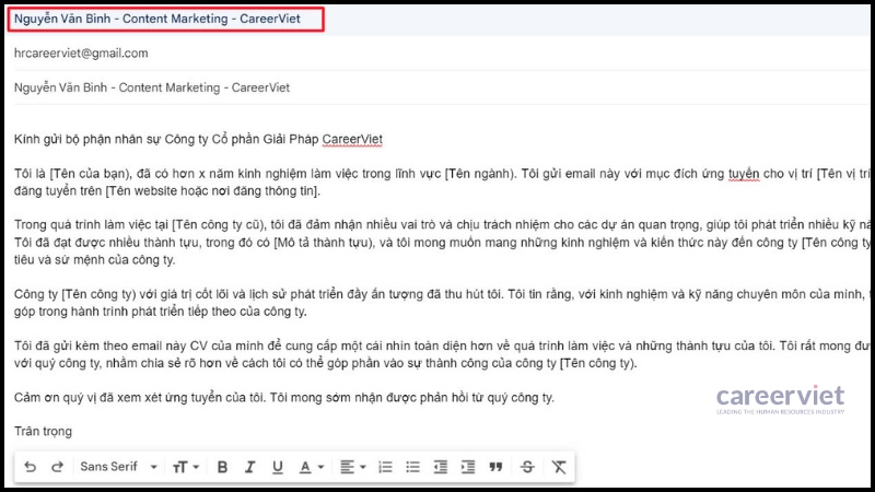 Cách viết email xin việc tại địa chỉ và tên hiển thị email nên thể hiện sự nghiêm túc, trang trọng