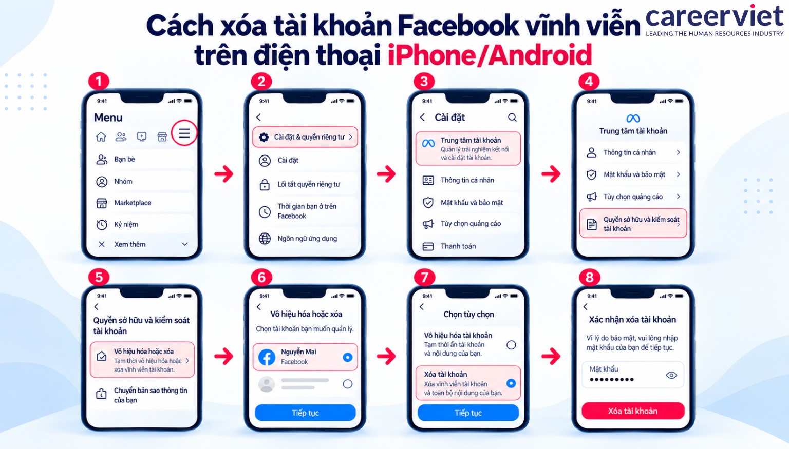 Cách xoá tài khoản facebook vĩnh viễn  trên điện thoại