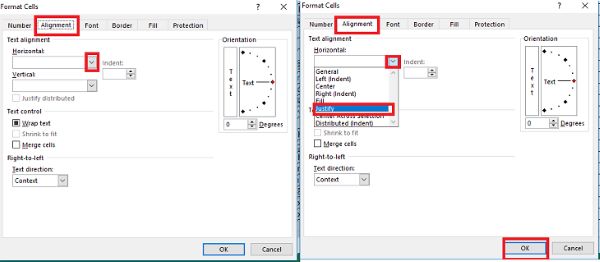 Cách xuống dòng trong Excel bằng căn lề Justify