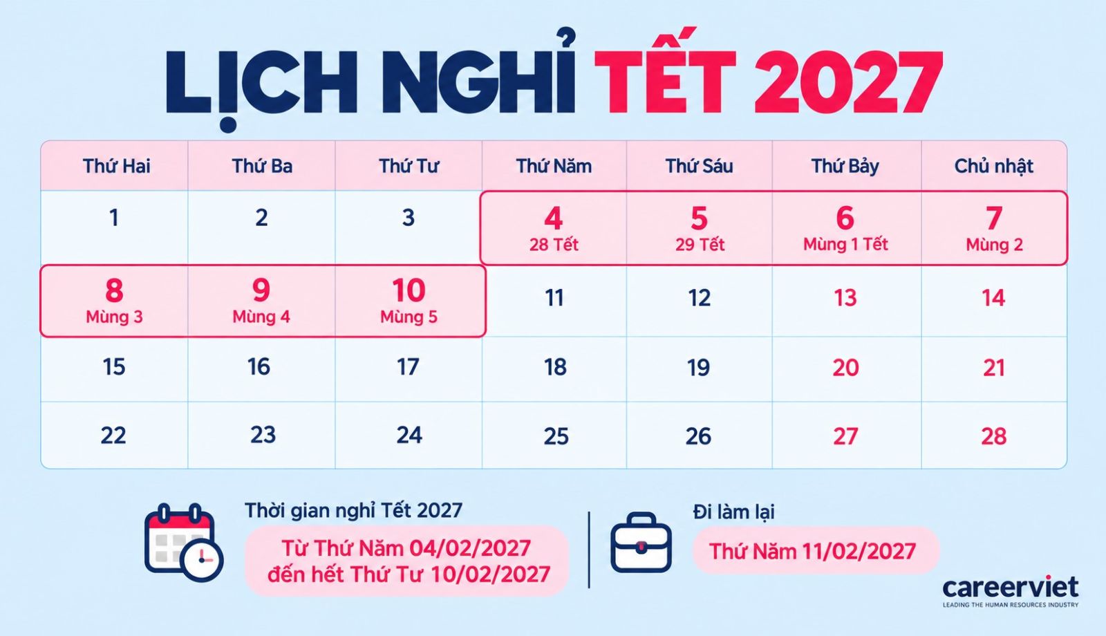 Lịch nghỉ Tết 2027
