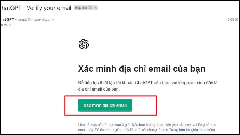 Chat GPT sẽ gửi mail đến bạn để xác minh