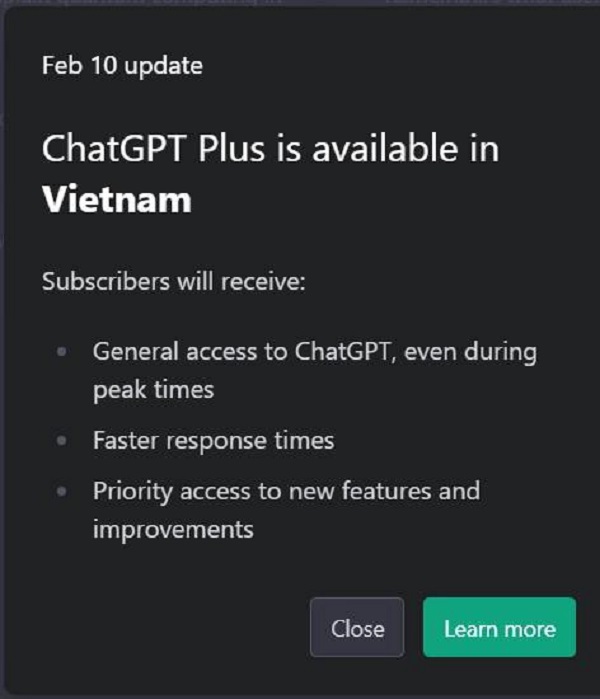 ChatGPT bản trả phí có mặt tại Việt Nam, nhưng người dùng Việt lại chưa được dùng vì lý do khó giải quyết