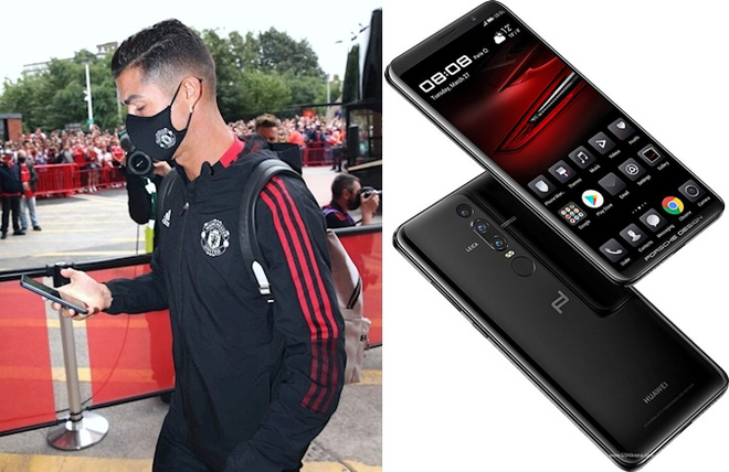 Ronaldo bị bắt gặp đang sử dụng chiếc Huawei Mate RS Porsche Design khi vừa xuống xe bus để chuẩn bị cho trận ra mắt hôm 11/9 gặp CLB Newcastle