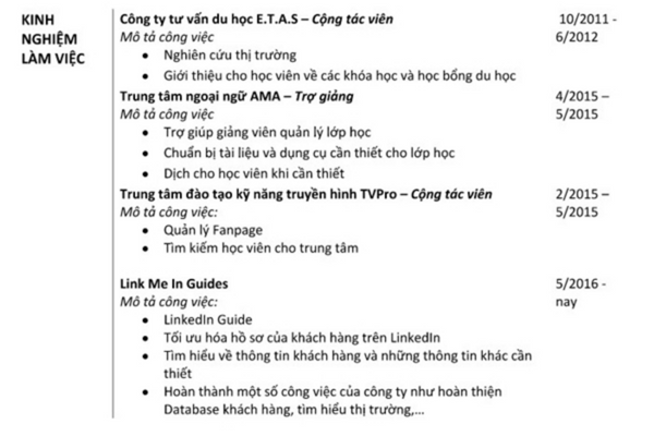 Trình bày kinh nghiệm công việc một cách rõ ràng