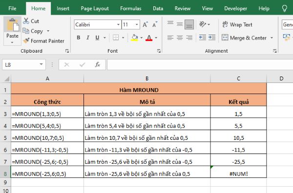 Ví dụ cách sử dụng hàm MROUND