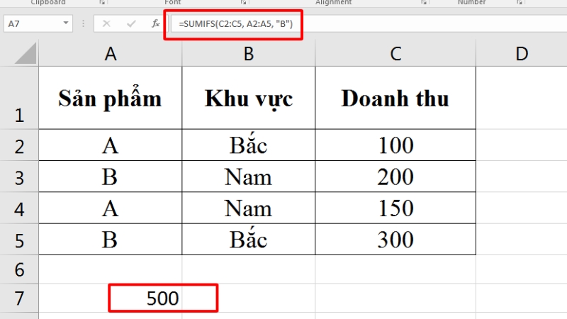 Hướng dẫn sử dụng hàm sumifs