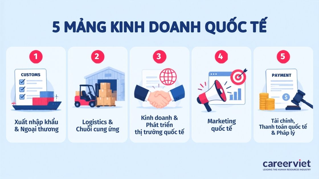 Năm mảng chuyên môn chính của ngành kinh doanh quốc tế