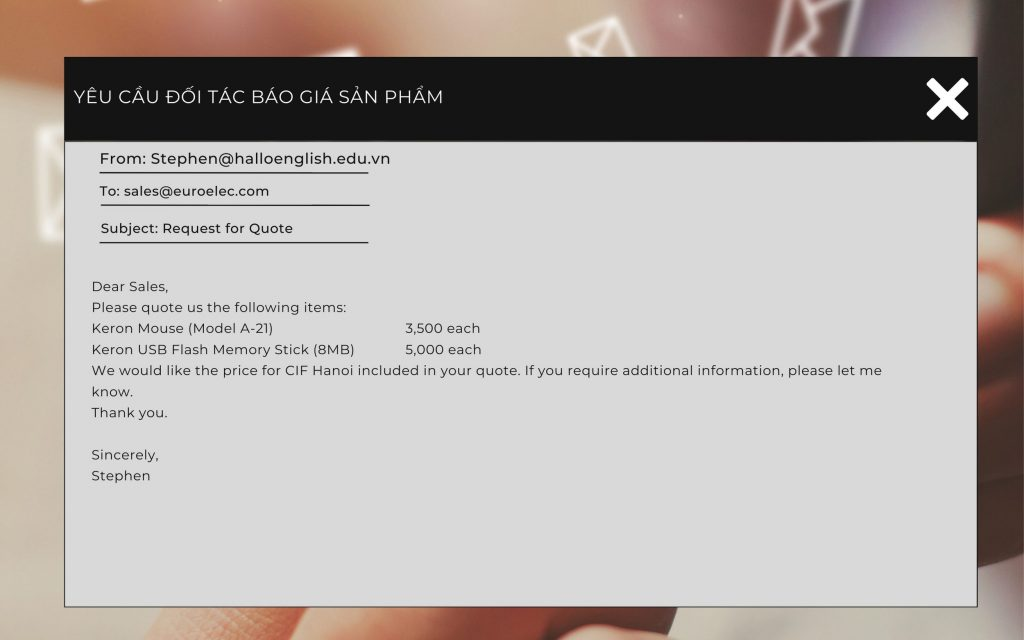 Cấu trúc của một email gửi báo giá khách hàng