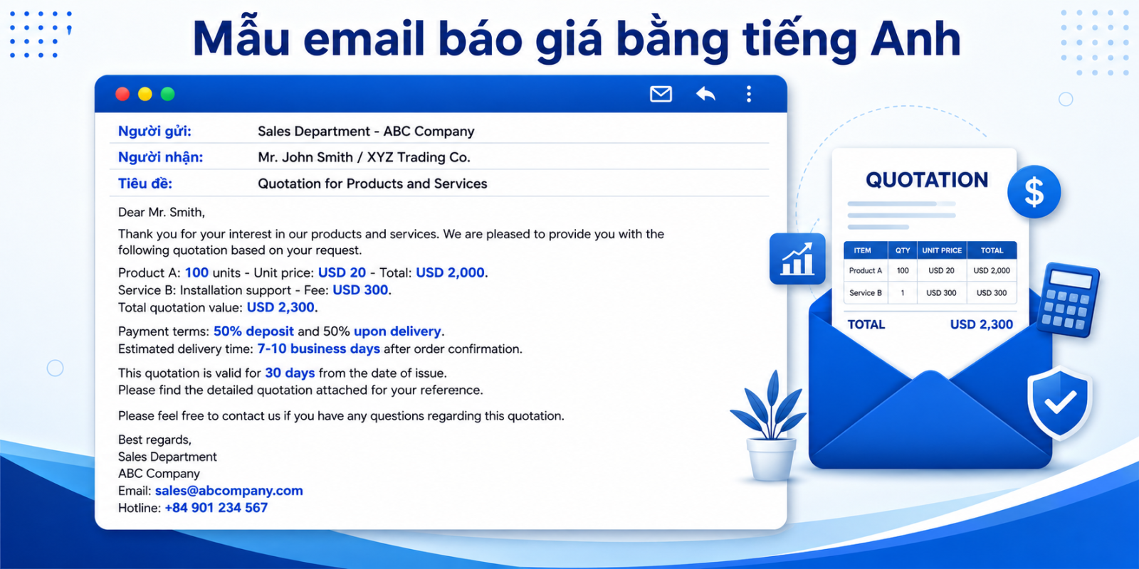 Mẫu email gửi báo giá tiếng Anh đến khách hàng