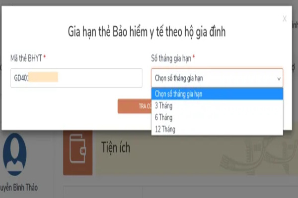 Nhập thông tin thẻ và thời gian gia hạn, sau đó nhấn “Tra cứu"