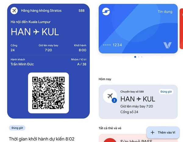 Ngoài việc lưu trữ và truy cập thẻ thanh toán, người dùng có thể thêm vào vé máy bay