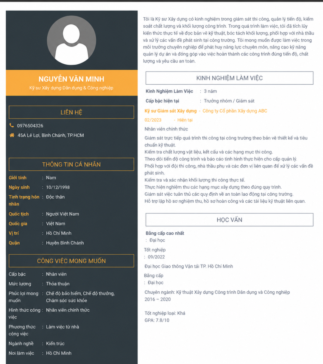 cv xây dưng