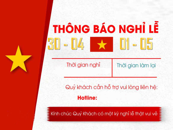 Mẫu thông báo nghỉ lễ 30/04 và 01/05