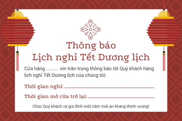 Mẫu thông báo lịch nghỉ Tết Nguyên đán ấn tượng, không cầu kỳ