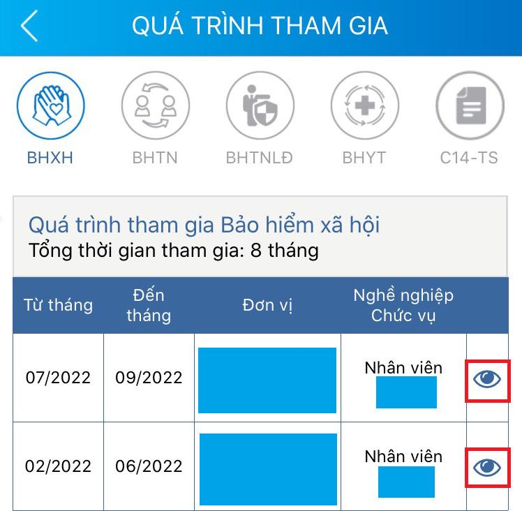 Chọn biểu tượng ánh mắt để xem chi tiết