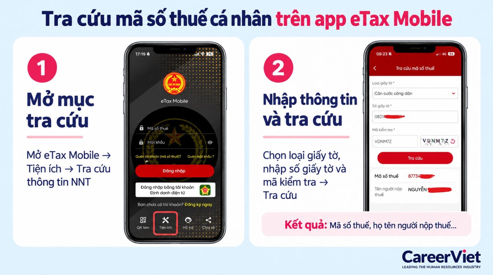 Tra cứu mã số thuế cá nhân trên app eTax Mobile