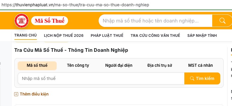 Tra cứu mã số thuế doanh nghiệp trên trang web Thư viện Pháp Luật