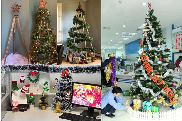 Trang trí noel văn phòng với cây thông nhỏ ở góc bàn làm việc (Nguồn: Internet)