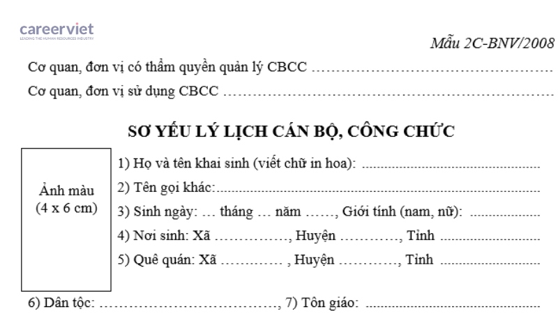 Mẫu sơ yếu lý lịch dành cho cán bộ (công chức)