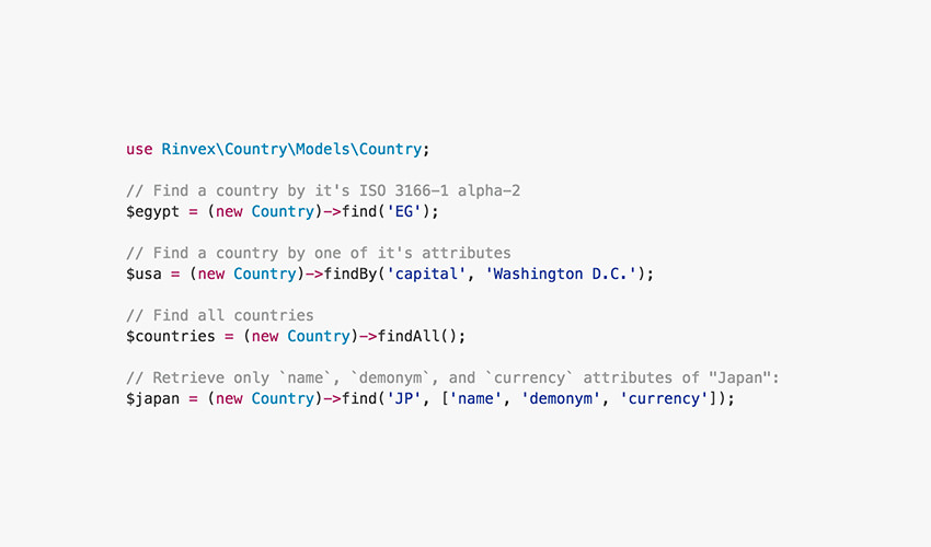 PHP Country code snippet example