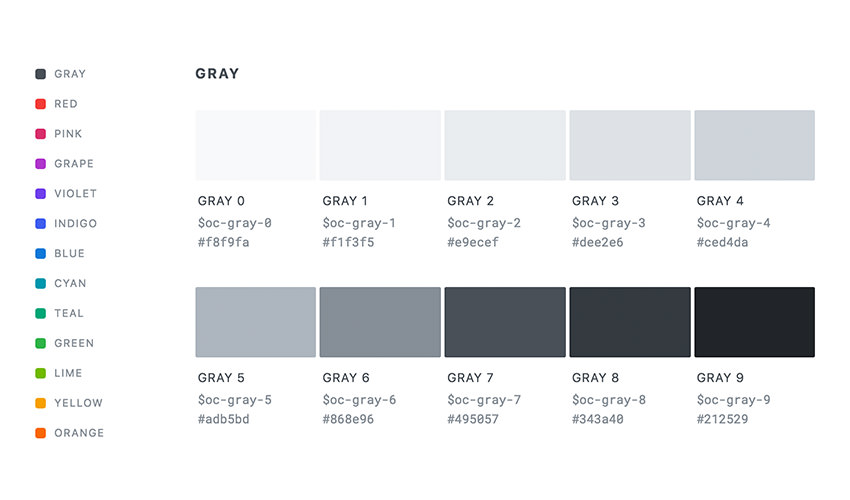 Open Color grayscale pallete