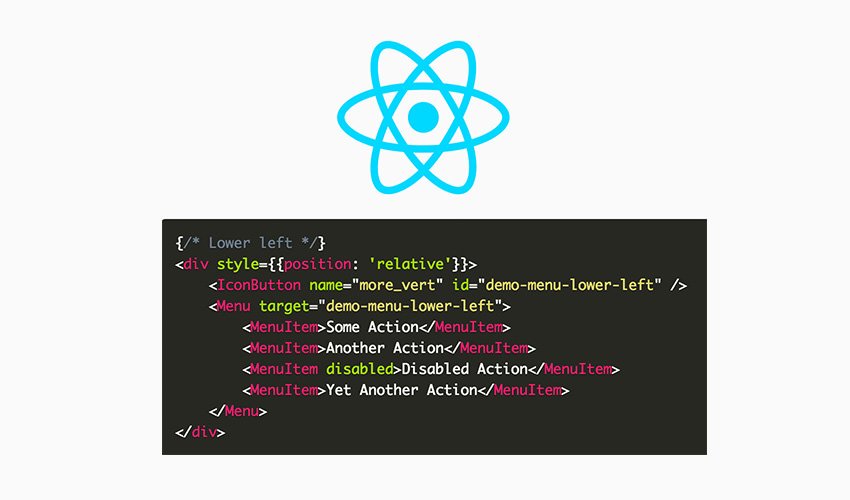 ReactJS logo and code snippet